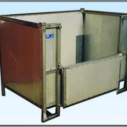 stackable sheet metal container with folding sides