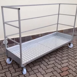 stainless steel trolley with almond metal sheet platform and sides