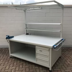 work-bench with chest of drawers vice lighting electrical system and compressed air