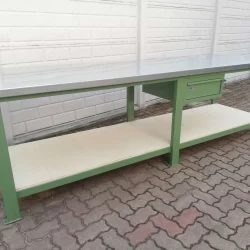 work-bench with metal sheet platform wooden platform and drawer