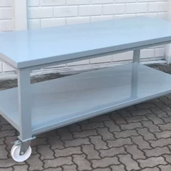 work-bench with metal sheet platforms and wheels