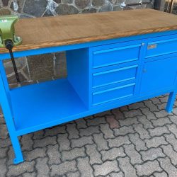 work benches with plywood drawers and vise